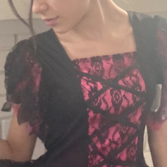Girls Costume Dead zombie Prom Queen Corset 8 10 Pink Black Lace Bow Layered - Picture 7 of 15